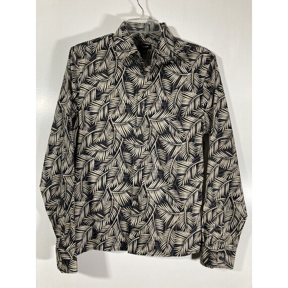 Express Men's Floral Print Stretch 1MX Dress Shirt Tan/Black Mens (XS Slim) - Picture 1 of 5